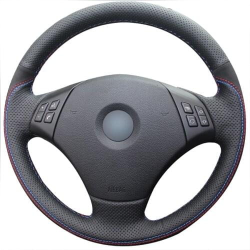 Hand-stitched Black Genuine Leather Suede Car Steering Wheel Cover for BMW E90 E91(Touring) 320d 325i 335i X1 E84 2009 2010-2015