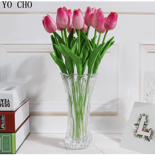 YO CHO 21pcs/lot Tulips PU Artificial Flowe Mothers Day Decor Flower Rustic Decorations For Home Real Touch Wedding Flowers