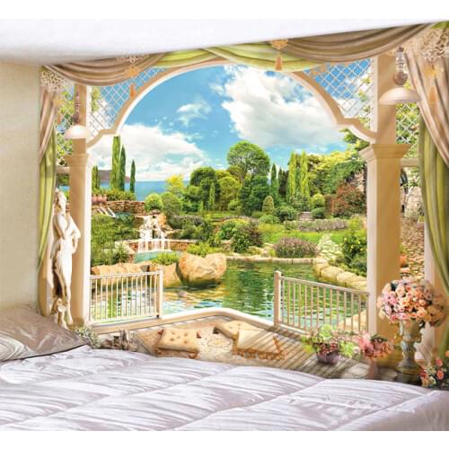 Garden Scener Outside The Window Printed Tapestry Decorative Mandala Tapestry Indian Home Decor Big Hippie Wall Hanging Blanket