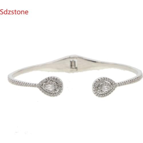 High Quality Adjustable Size Bangle Bracelet For Women Silver Color Red Green Birthstone Crystal Bracelet Jewelry