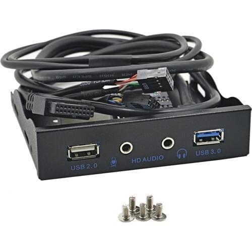 High Speed 20 Pin 4 Ports USB 2.0 + HD Audio+USB 3.0 Floppy Front Panel Spliter Hub Adapter With 3.5" Headphone Up To 5Gbps