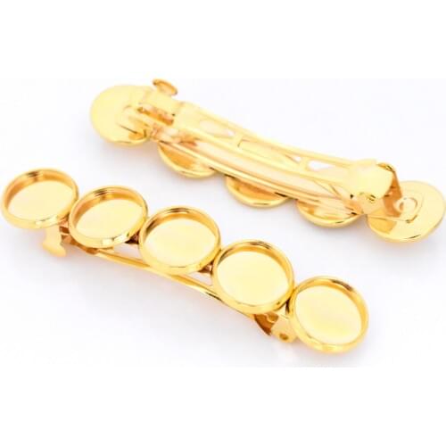 New Fashion 5pcs 12mm With 5 Cameos Gold Color Plated Copper Material Hairpin Hair Clips Hairpin Base Setting Cabochon Cameos