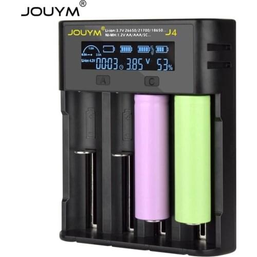 JOUMY J4 LCD Battery Charger Charging 18650 3.7V 18350 18500 21700 20700B 10440 26650 1.2V Ni-MH/Cd,SC, C A AA AAA NiMH Battery