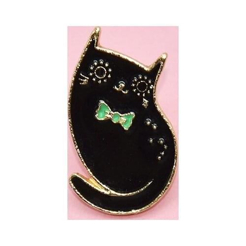 Cartoon Green Bow Tie Cat Metal Enamel Brooch Cute Black Cat Badge Pin Trendy Lapel Backpack Jewelry Accessories Gift