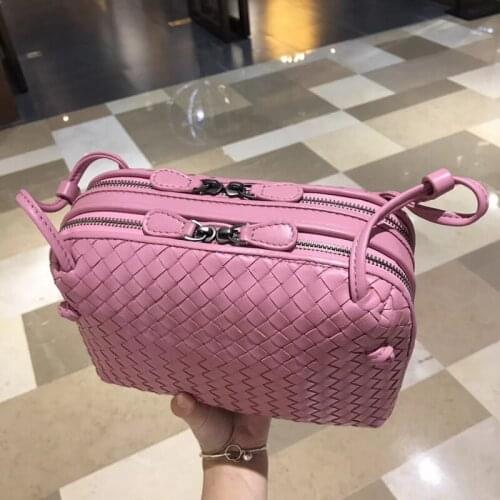 Brand Luxury Womens Shoulder Bag Woven Bag Sheepskin Leather Messenger Bag High Quality Double Pull Crossbody Shell Sac 2021