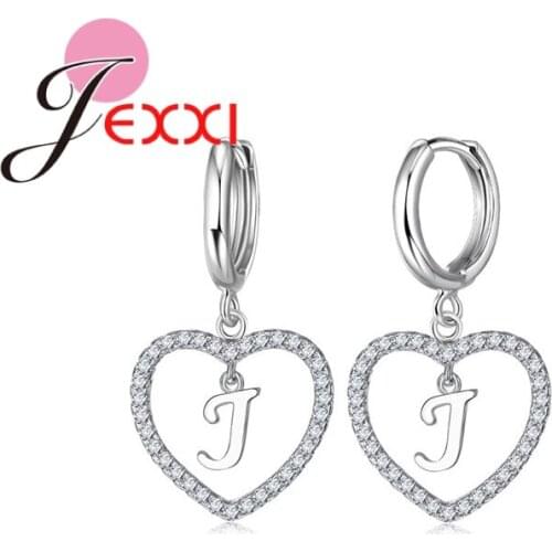 Special Wedding Gifts Letters A To Z Design 925 Sterling Silver Lovely Heart Crystal Drop Earrings Jewelry For Women
