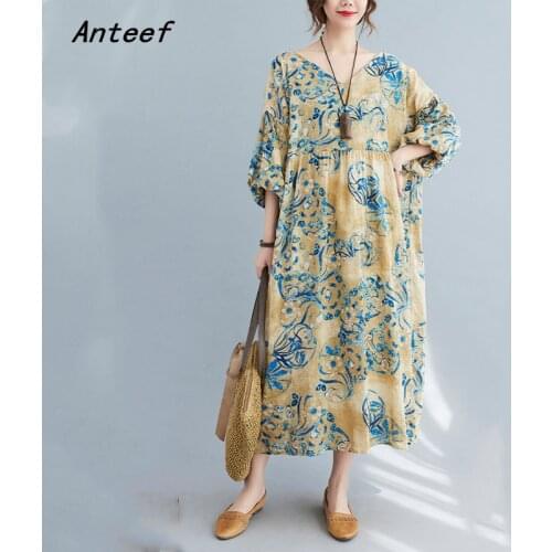 Short sleeve vintage floral dresses for women casual loose long woman summer dress elegant clothes 2021 sundress