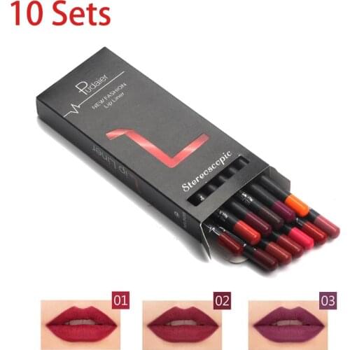 10 Sets Waterproof Matte Lipstick Pencil Lip Liner Makeup 12 Colors Sexy Long Lasting Moisturizer Nude Lipliner Cosmetics Kit