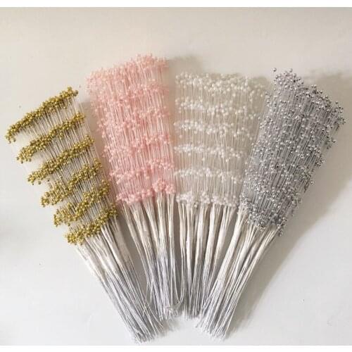 10PCS DIY wedding craft flower bouquet accessories artificial white/gold fake pearl string decoration material