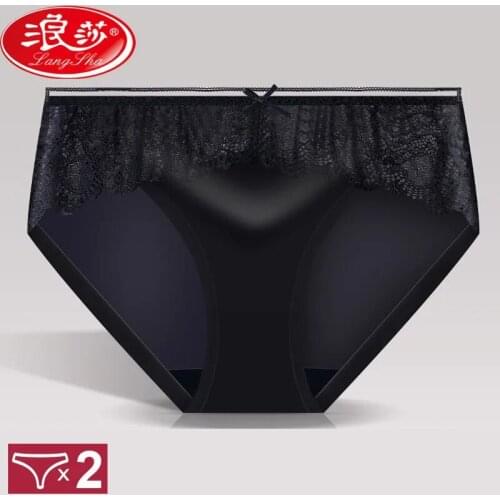 2Pcs Seamless Ice Slik Underwear Sexy Lace Women Panties Nylon Cute Bow Girls Briefs Low Waist Panty Breathable Ladies Lingerie