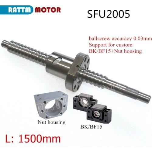 20mm Rolled Ballscrew class c7 SFU2005 L: 1500mm +2005 ballnut + BK/BF15 End support + nut housing