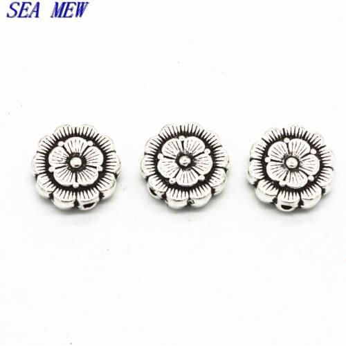 20 PCS 12mm*3.5mm Vintage Metal Alloy Antique Silver Color Spacer Beads Nepal Flowers Carved Beads For Jewelry Making