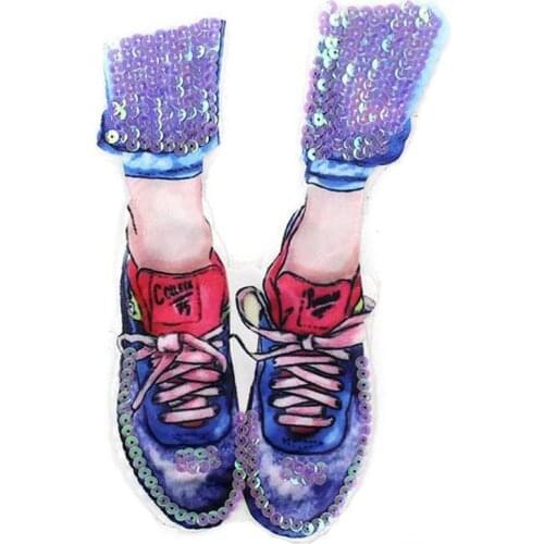 270MM Blue Shoes Patches for clothing Sequins Strange things Sequined Patch Clothes Stickers Christmas Large Biker Badge