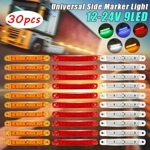 30PCS+2PCS 9 LED DC12-24V Side Marker Light Lamp For Cars/Trucks/Trailers/Lorries 100*15*10mm Color: White/Red/Yellow/Blue