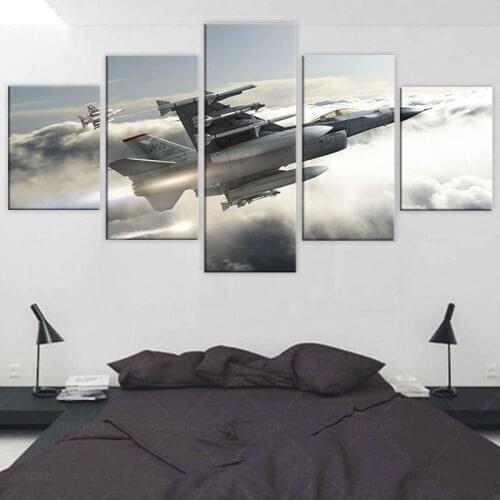 5 piece F-16 Fighting Falcon AIM-7 AIM-9 Missile Aircraft Decoration Canvas Painting wall art poster print for Living Room home