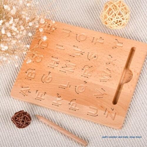 67JC Kids Handwriting Practice Tools Wooden Letter Copy Board 26 Letter English Uppercase & Lowercase Alphabet