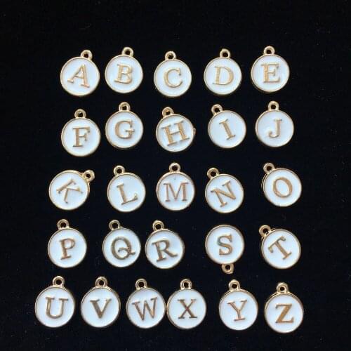 A-Z Initial Alphabet Necklace Pendants 12*15MM Round Enamel Alloy DIY Jewelry Gold Tone Plated Oil Drop Letter Charm Pendant