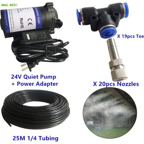 S254 Free shipping 80PSI DC 24V Quiet Water Pump 20pcs fog nozzles aeroponics system 0.15-0.6mm nozzle patio mist cooling system
