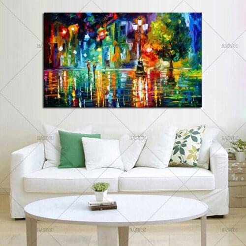 Large Handpainted Modern landscape oil Painting Rain Tree Knife Oil Painting On Canvas Wall Decoration picture for living room