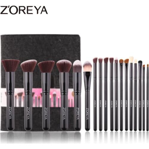 Zoreya Brand 18pcs Essential Makeup Brush Tools Soft Synthetic Fiber Cosmetic Sets Blending Lip Contour Brushes For Make Up
