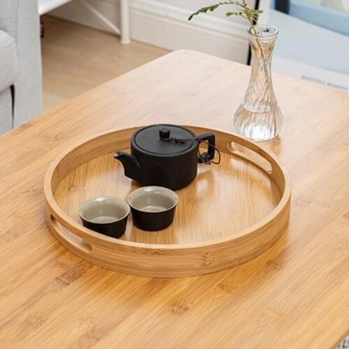 Wooden Round Serving Tray Wood Plate Tea Food Dish Drink Platter Multipurpose Dinner Beef Steak Fruit Snack Tray Board