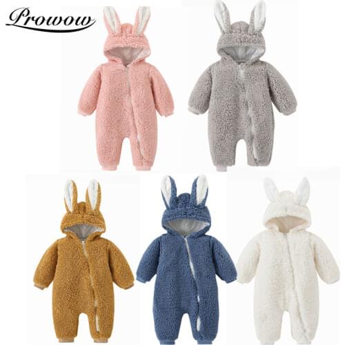 Prowow Winter Warm Babys Rompers Cartoon Rabbit Baby Boy Hooded Clothes Zipper Newborns Jumpsuit For Kids Boys Fleece Clothing