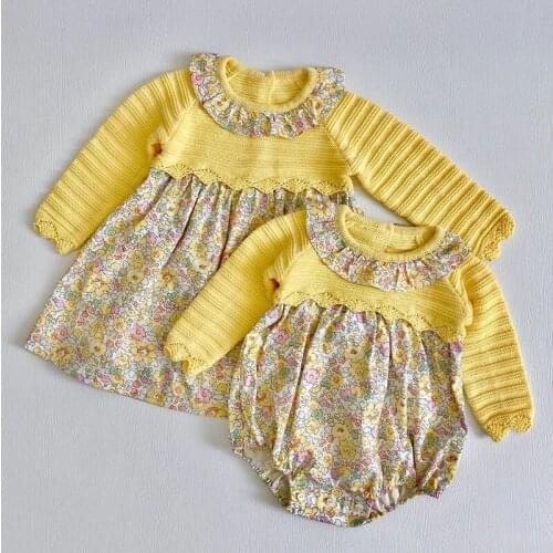 Girls Dresses Autumn Winter Kids Baby Girls Knit Dresses 0-5Yrs Kids Girl Dress Long Sleeve Printing Girls Rompers