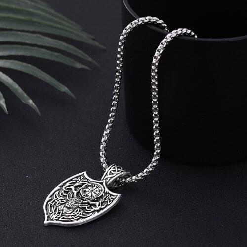 EUEAVAN 10pcs/lot Men Viking Deer Sekira Amulet Pendant Necklaces Nordic Talisman Pegan Aegishjalmur Chain Necklace Wholesale