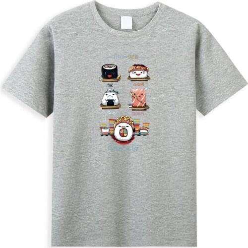 Cute Sushi Printed T Shirts Hip Hop Crewneck Tops All You Can Eat T-Shirts Cartoon Japan Style Mens Clothes Harajuku Streetwear