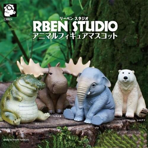 KITAN Gashapon Toys Cute Round Rolling Animal Planet Fat Elephant Crocodile Polar Bear Elk Cute Action Figure Ornament Toys