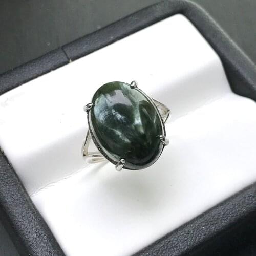 Natural Genuine Green Seraphinite Rings Sterling 925 Silver Charoite Gemstone for Women Lady Jewelry Party Gift