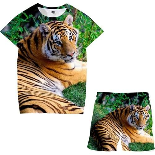 Tiger T Shirt Shorts Set 2021 Summer Childrens Short-sleeved T-shirt Suit Boys And Girls Fashion Cartoon Pattern Clothes shorts