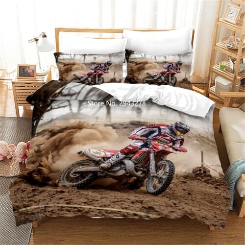 Home Textile Sport Cross Country Motorcycle Pattern Duvet Quilt Cover Pillowcase Bedding Set Children Adult Bedroom Decoration