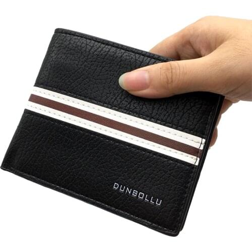 High Quality PU Leather Short Purse Fashion Striped Small Men Wallet Vintage Coin Bag Card Holder Money Purses Carteira with Box