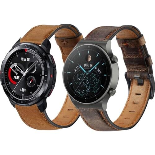 Genuine Leather Watchband For Honor GS Pro Dream Classic Look Wrist Strap For Huawei Watch GT2 Pro 46mm Retro Bracelet Man Bands
