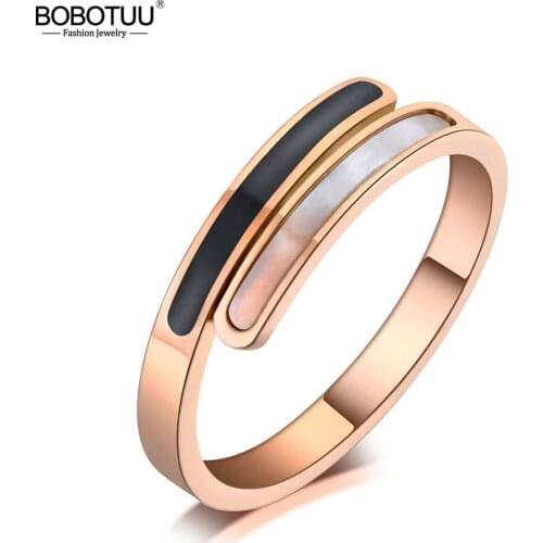 BOBOTUU Trendy Titanium Stainless Steel Fine Brand Jewelry Acrylic Shell Rings Bridal Wedding Engagement Ring For Women BR19123