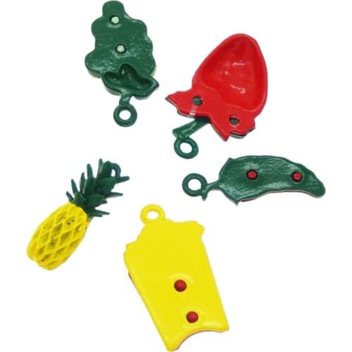 Fashion Jewelry Charms 6pcs/pack Mixed Metal Fruit Grape Strawberry Pineapple Chips Chilli Charm For Earrings Craft Necklace DIY