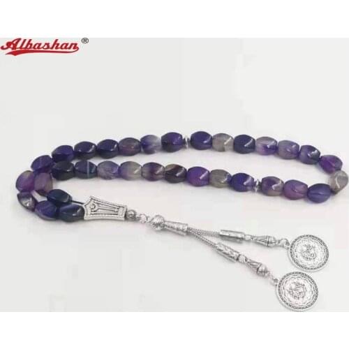 Tasbih Natural Purple Agates stone Turkish jewelry Islamic Saudi man misbaha 33 bracelet Rosary bead Muslim Fashion Gift