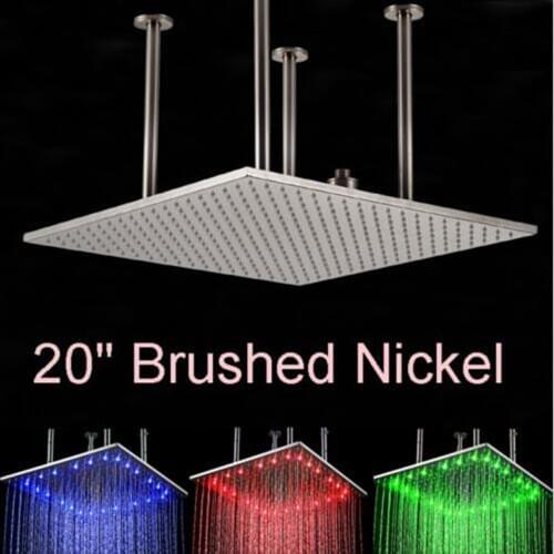 Uythner New LED Nickel Brushed Square 20" Rain Shower Head Ceiling Mount Shower Sprayer
