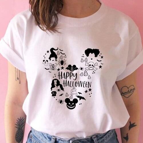 Mickey Mouse Head T-shirts Happy Halloween Clothes Crop Disney Cartoon T shirt Minnie Mouse Printed Cyber Y2k Soft Clothing