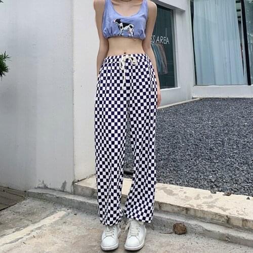 Autumn fashion plaid contrast color wide-leg loose trousers