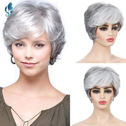 DAN BO wig middle-aged and elderly ladies short curly hair mother silver white wig chemical fiber hair headdress