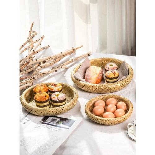 Bamboo Woven Storage Plate Bread Tray Snack Plates Food Storage Kitchenware Plate Sets Vintage Decor Wood