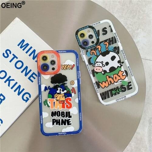 Cartoon Cow Transparent Phone Case For iPhone 11 12 Pro Max 7 8 X XS Max XR Hot Creative Shockproof Mobile Phone Bag Case Cover