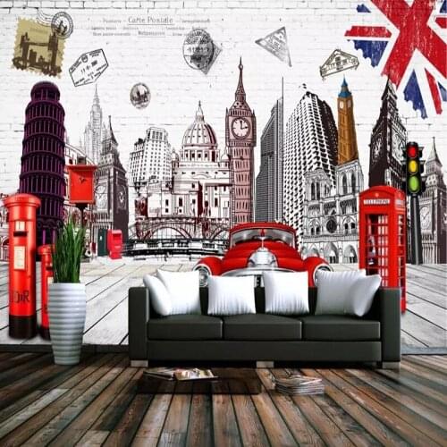 Retro 3D Hand Drawing Building Telephone Booth Photo Murals Wallpaper Living Room Restaurant Cafe Background Wall Painting Decor
