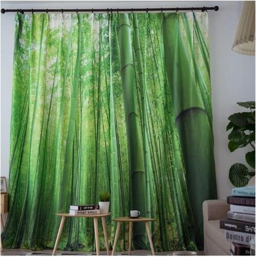 Printing custom curtains green bamboo curtains forest landscape drawing living room study balcony shading curtains