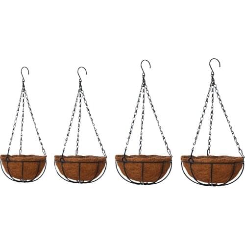 Traditional Heavy Duty Hanging Basket with Hand Formed Coir Husk Liner and Metal Hanger