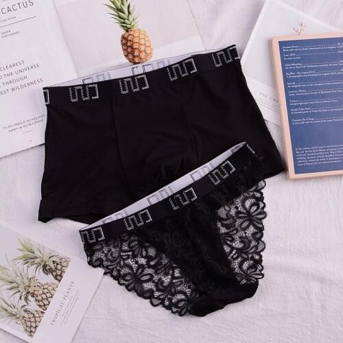 New Couples Panties, Fashion Modal Cotton Sexy Lovers' Underwear, Lace Seamless Solid Color Mens Boxer Pants Womens Briefs