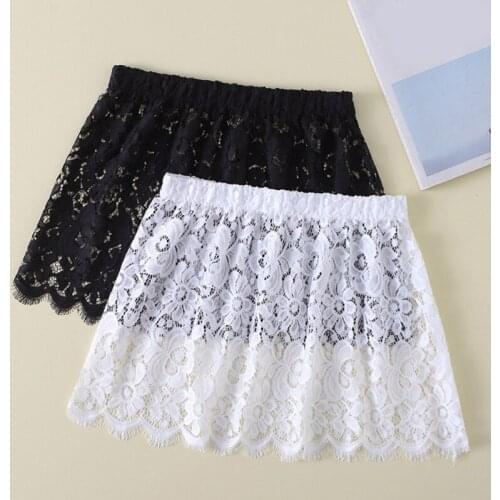 Women Girls Eyelash Floral Lace Shirt Extender Adjustable Layered Faux Top Hem Lower Sweep Mini Skirt Half Slip Splitting