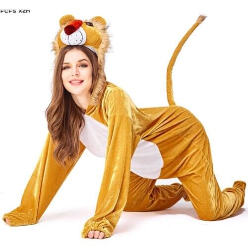 Unisex Women Lion Cosplay Men Halloween Animal Costumes Adult Winter pajamas Carnival Purim Masquerade Rave party dress